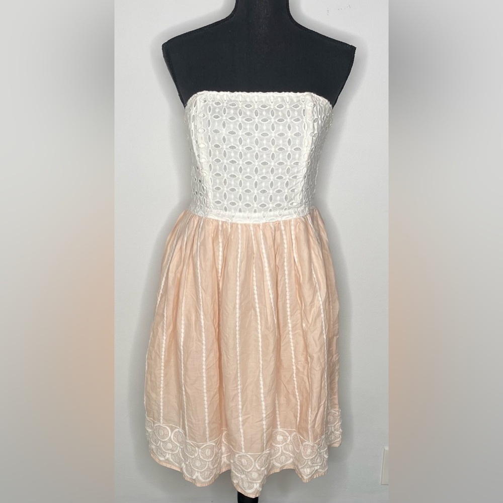 H&M Strapless Dress in White and Peach